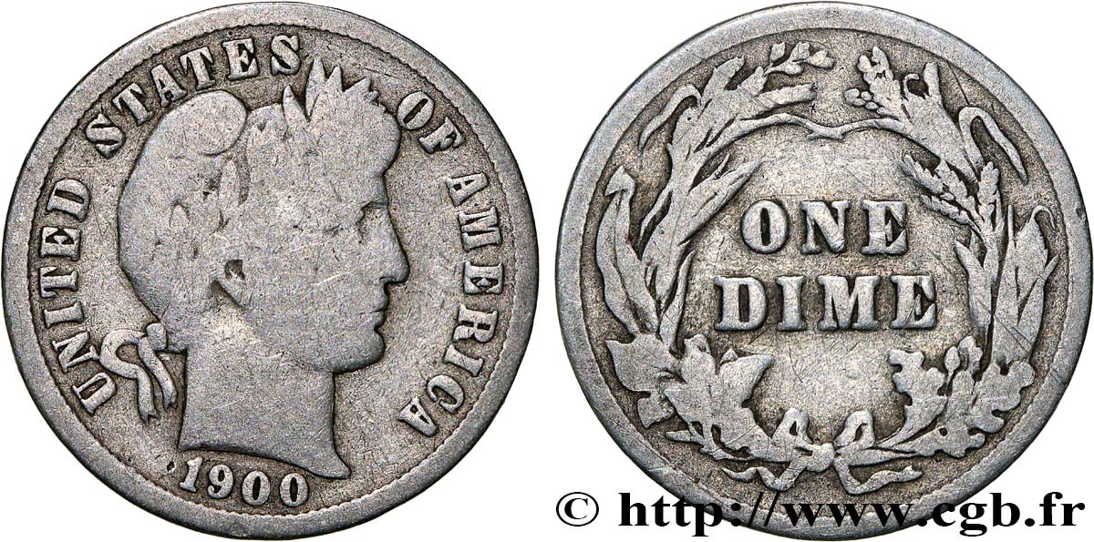 UNITED STATES OF AMERICA 1 Dime Barber 1900 Philadelphie VF