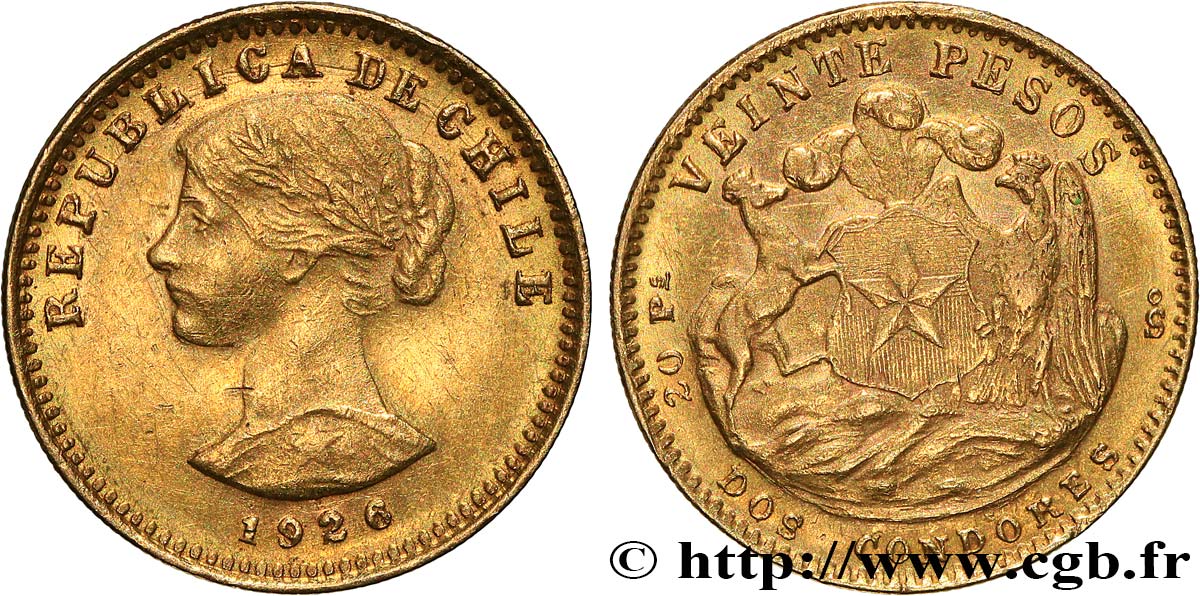 CHILE 20 Pesos 1926  AU 
