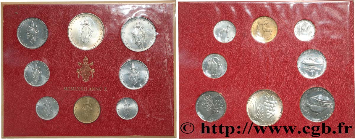 VATIKANSTAAT UND KIRCHENSTAAT Série 8 monnaies Paul VI an X 1972 Rome ST 