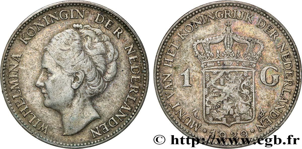 NETHERLANDS 1 Gulden Wilhelmina 1929  XF 