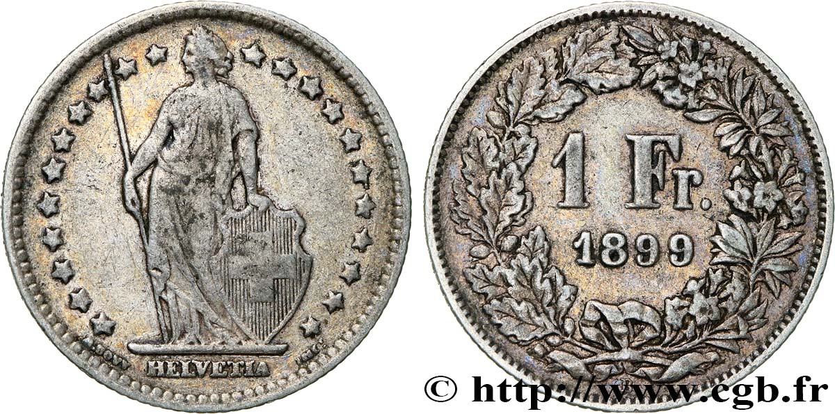 SWITZERLAND 1 Franc Helvetia 1899 Berne VF 