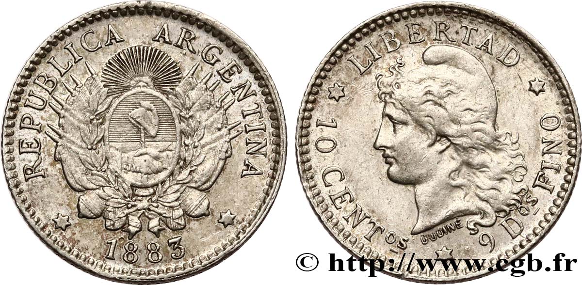 ARGENTINIEN 10 Centavos 1883  VZ 