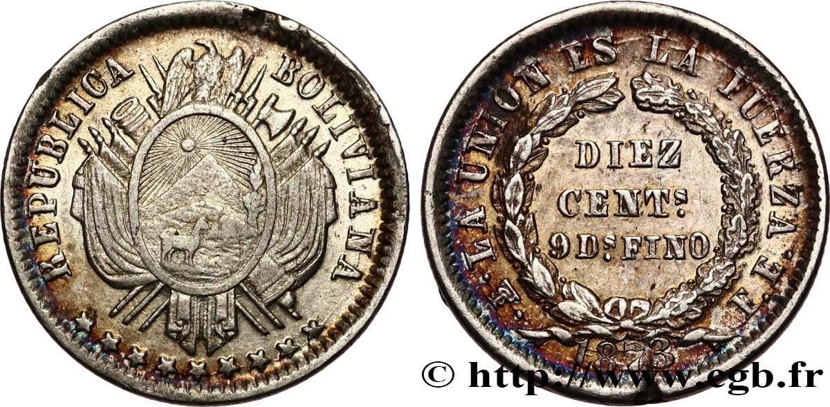 BOLIVIA 10 Centavos 1873 Potosi AU 
