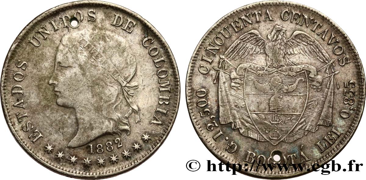KOLUMBIEN 50 Centavos 1882 Bogota SS 
