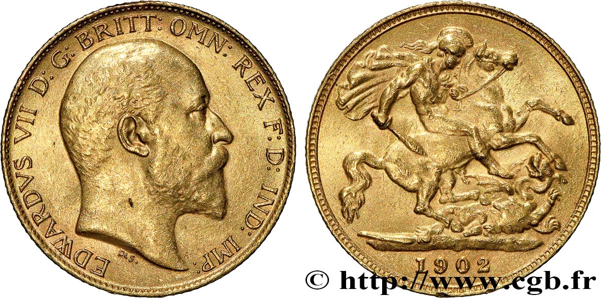 INVESTMENT GOLD 1/2 Souverain Edouard VII / St Georges terrassant le dragon 1902 Londres q.SPL 