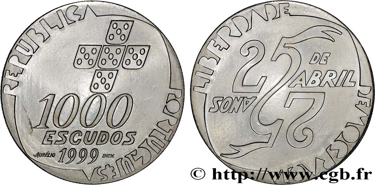PORTUGAL 1000 Escudos 25e anniversaire du 25 Avril 1999  VZ 