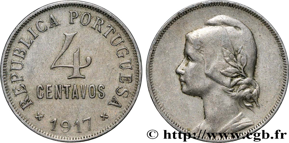 PORTUGAL 4 Centavos 1917 AU