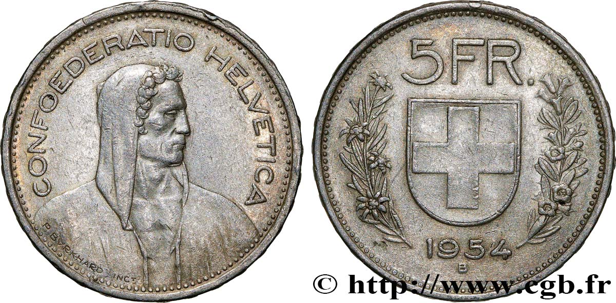 SUISSE 5 Francs Berger des alpes 1954 Berne SUP
