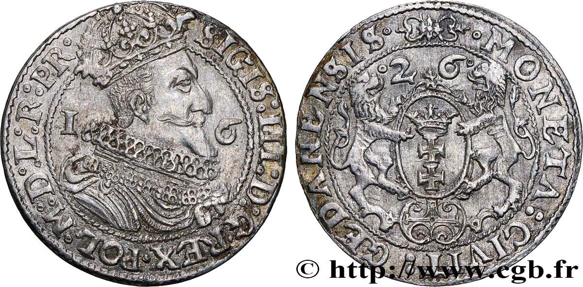 POLOGNE 1/4 de Thaler Sigismond III Vasa 1626 Dantzig TTB+ 