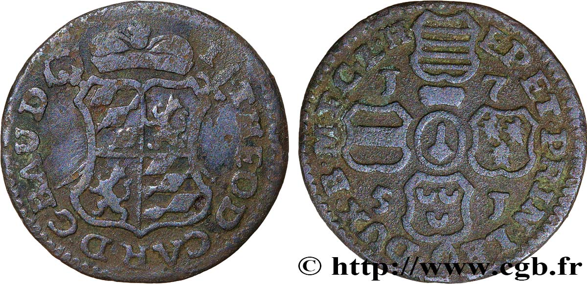 BELGIQUE - PRINCIPAUTÉ ÉPISCOPALE DE LIÈGE 1 Liard Évéché de Liège frappe au nom de Jean-Théodore de Bavière 1751 TB+