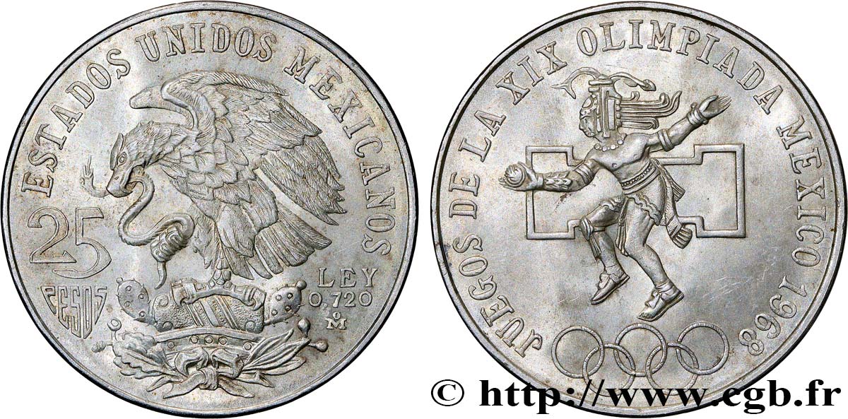MEXIKO 25 Pesos Jeux Olympiques de Mexico 1968 Mexico VZ