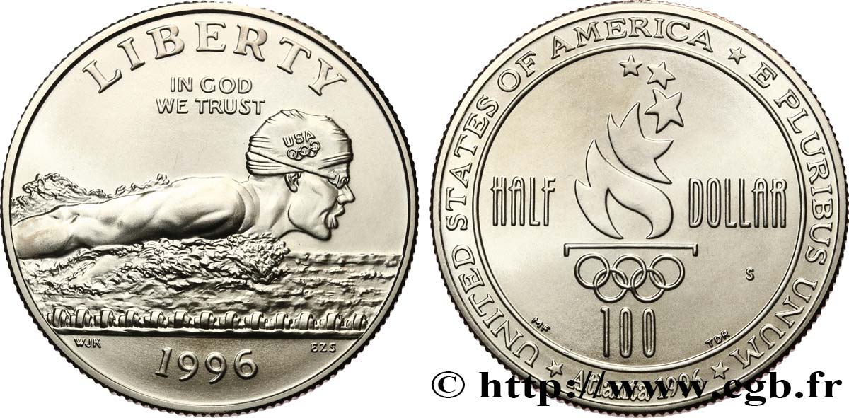 UNITED STATES OF AMERICA 1/2 Dollar Jeux Olympiques d’Atlanta - natation 1996 San Francisco - S MS 