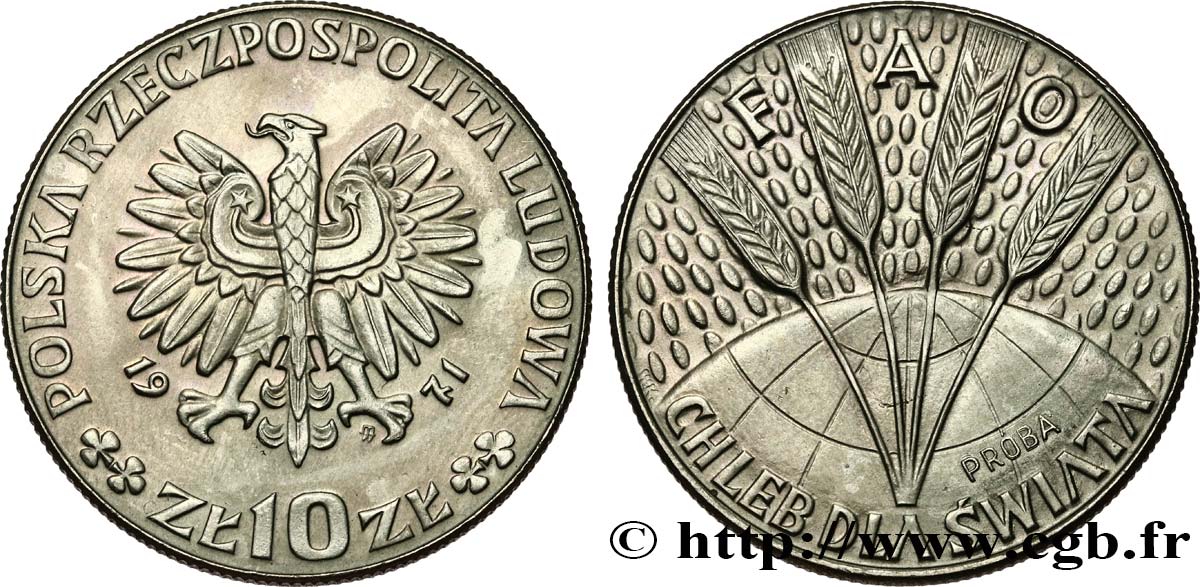 POLAND Essai 10 Zlotych FAO 1971  MS 