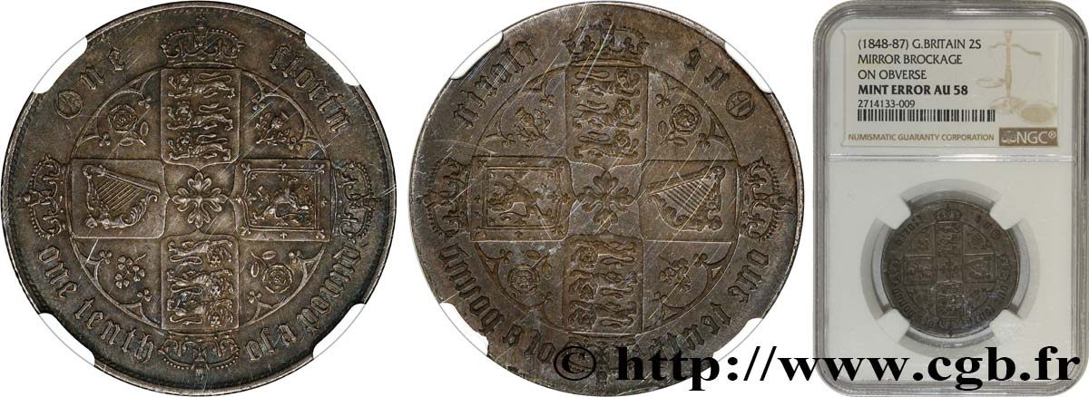 GREAT BRITAIN - VICTORIA 1 Florin style gothique, frappe incuse n.d. Londres AU58 NGC