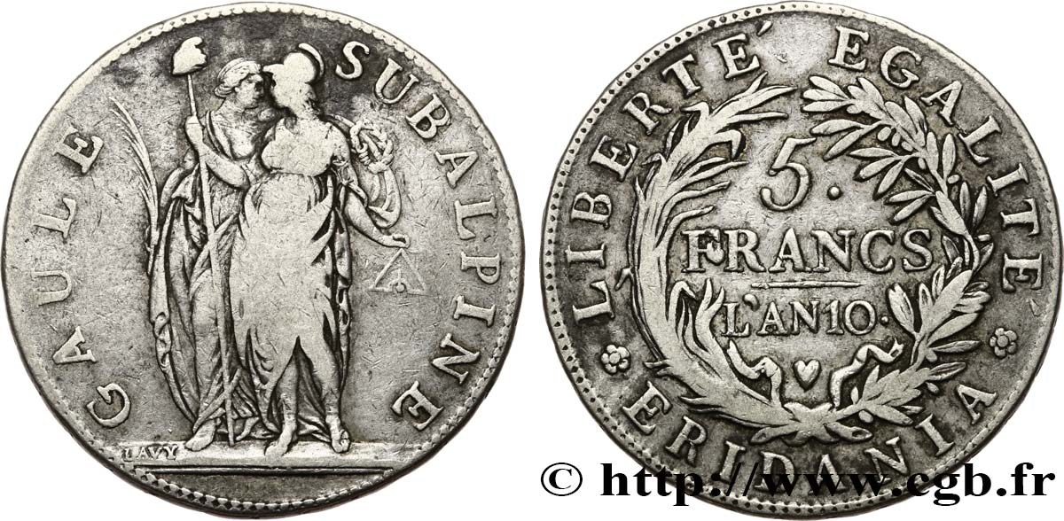 ITALIEN - SUBALPINISCHE 5 Francs an 10 1802 Turin fSS