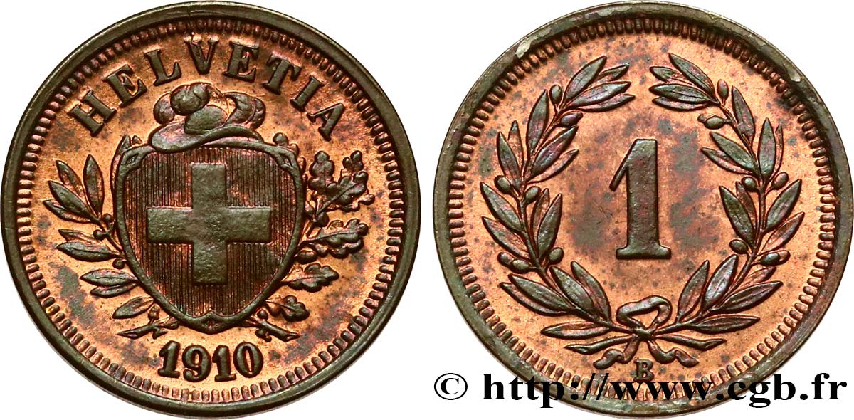 SWITZERLAND 1 Centime (Rappen) Croix Suisse 1910 Berne AU 
