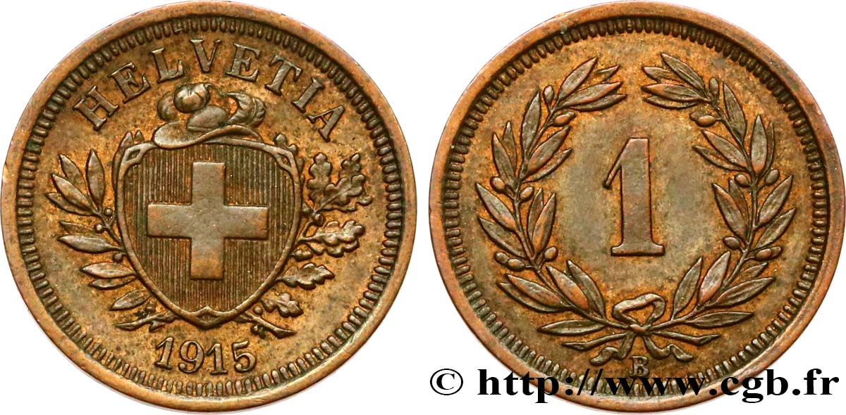 SWITZERLAND 1 Centime (Rappen) Croix Suisse 1915 Berne AU 