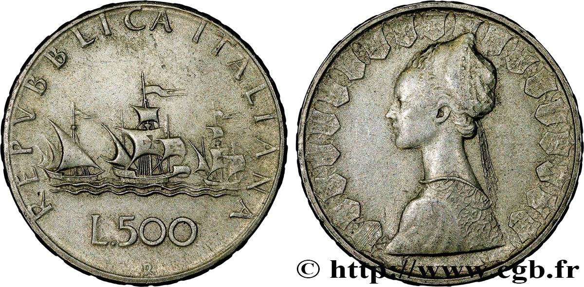 ITALIE 500 Lire “caravelles” 1965 Rome TTB+