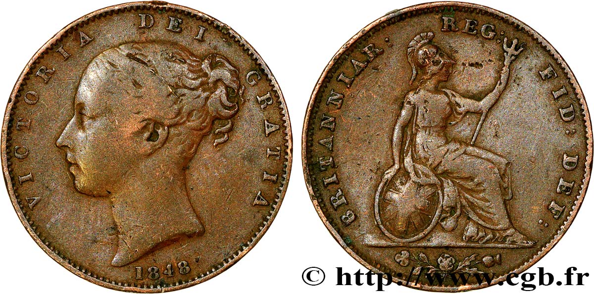 ROYAUME UNI 1 Farthing Victoria tête jeune 1848 Londres fwo 659987 Monde