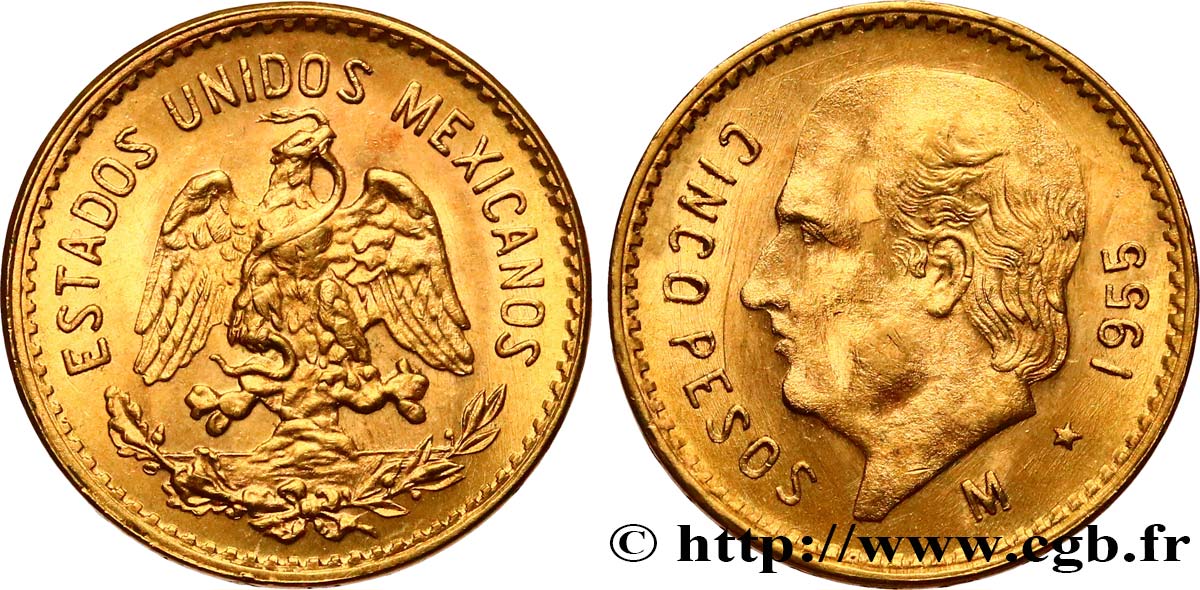MEXIQUE 5 Pesos Miguel Hidalgo y Costilla 1955 Mexico SUP 