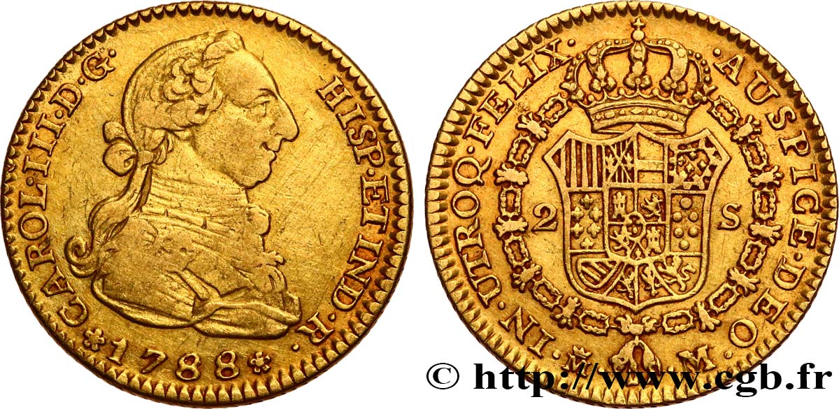 ESPAGNE 2 Escudos Or Charles III  1788 Madrid TB+/TTB 