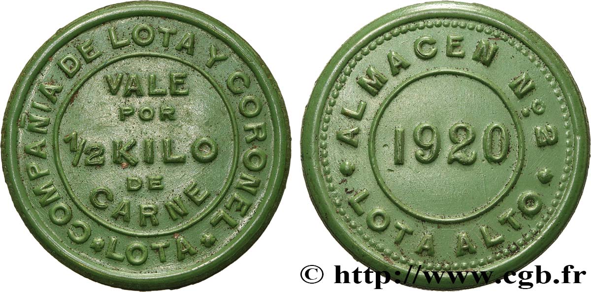 CHILE
 Bon pour 1/2 Kilo de viande Compania de Lota y Coronel (Alto Lota) 1920  EBC 