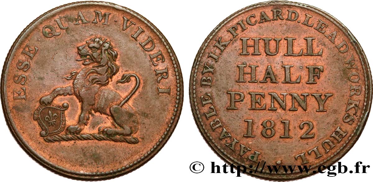 BRITISH TOKENS OR JETTONS 1/2 Penny Hull (Yorkshire), Hull Lead Works 1812  AU 
