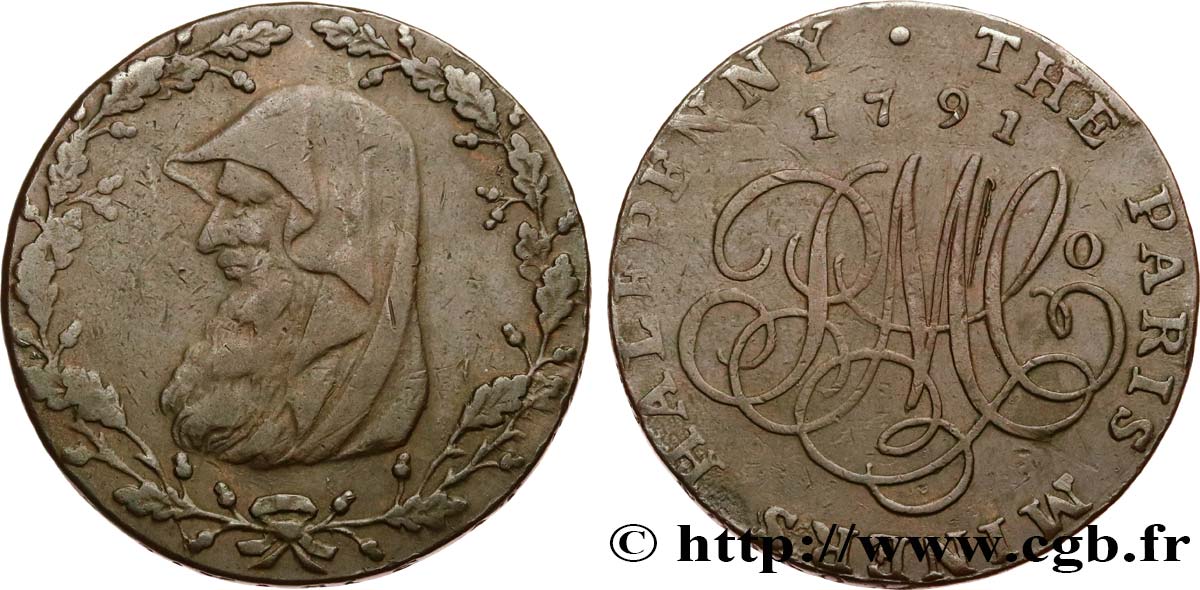 ROYAUME-UNI (TOKENS) 1/2 Penny Anglesey (Pays de Galles)  1791  TTB 