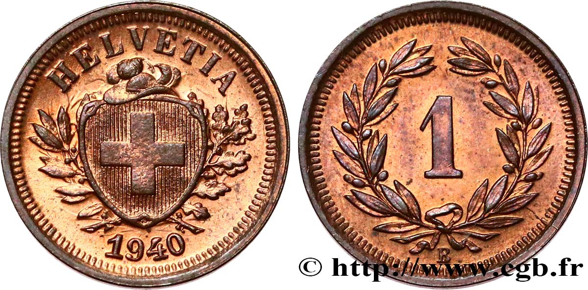 SWITZERLAND 1 Centime (Rappen) Croix Suisse 1940 Berne MS 