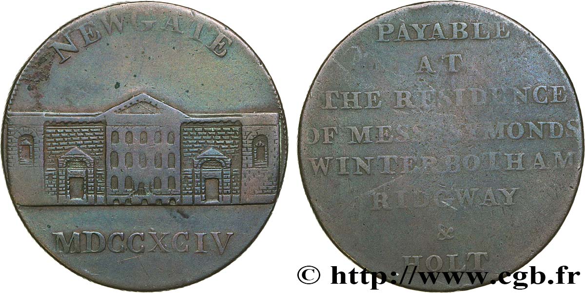 ROYAUME-UNI (TOKENS) 1/2 Penny Newgate (Middlesex) 1794  TB+/TB 