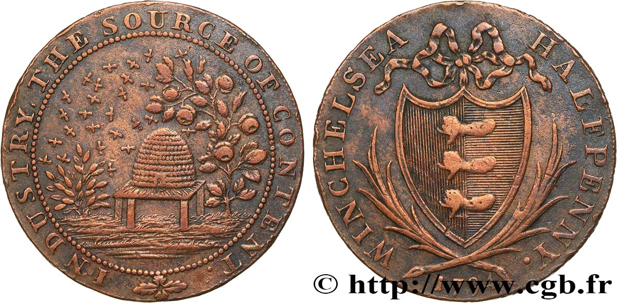 BRITISH TOKENS OR JETTONS 1/2 Penny Winchelsea (Sussex) 1794  XF 