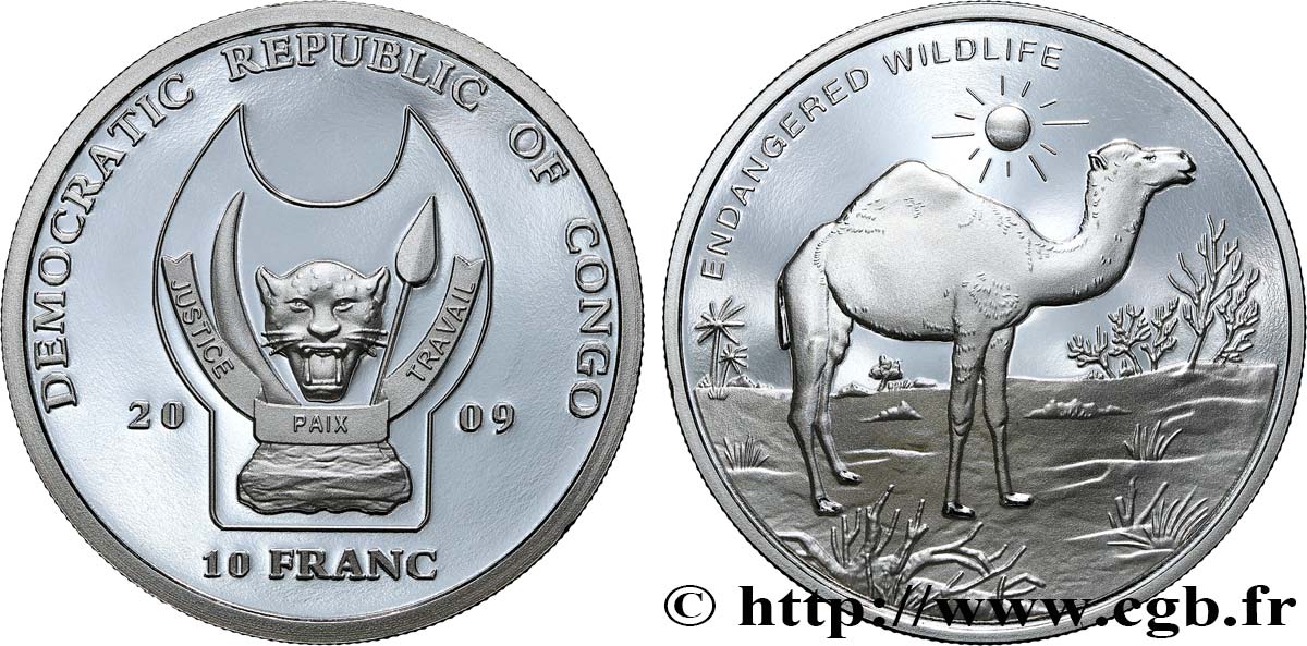 DEMOKRATISCHE REPUBLIK KONGO 10 Francs Proof Dromadaire 2009  ST 