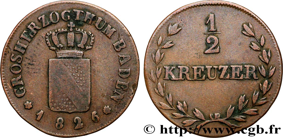 DEUTSCHLAND - BADEN 1/2 Kreuzer Grand-Duché de Bade 1826 Mannheim fSS