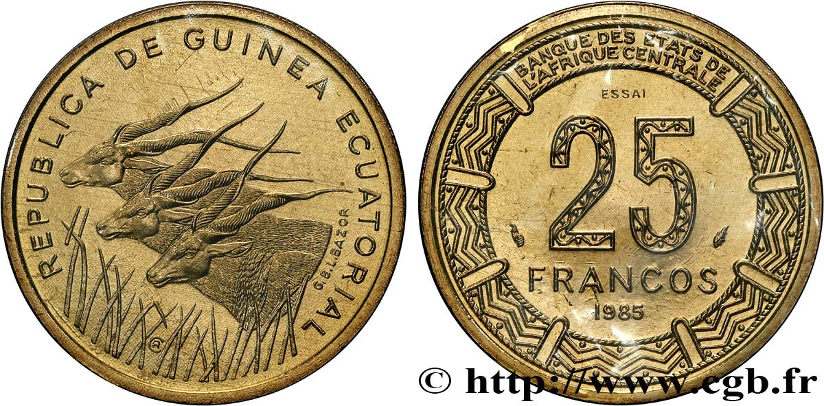 EQUATORIAL GUINEA Essai de 25 Francos BEAC antilopes 1985 Paris MS 