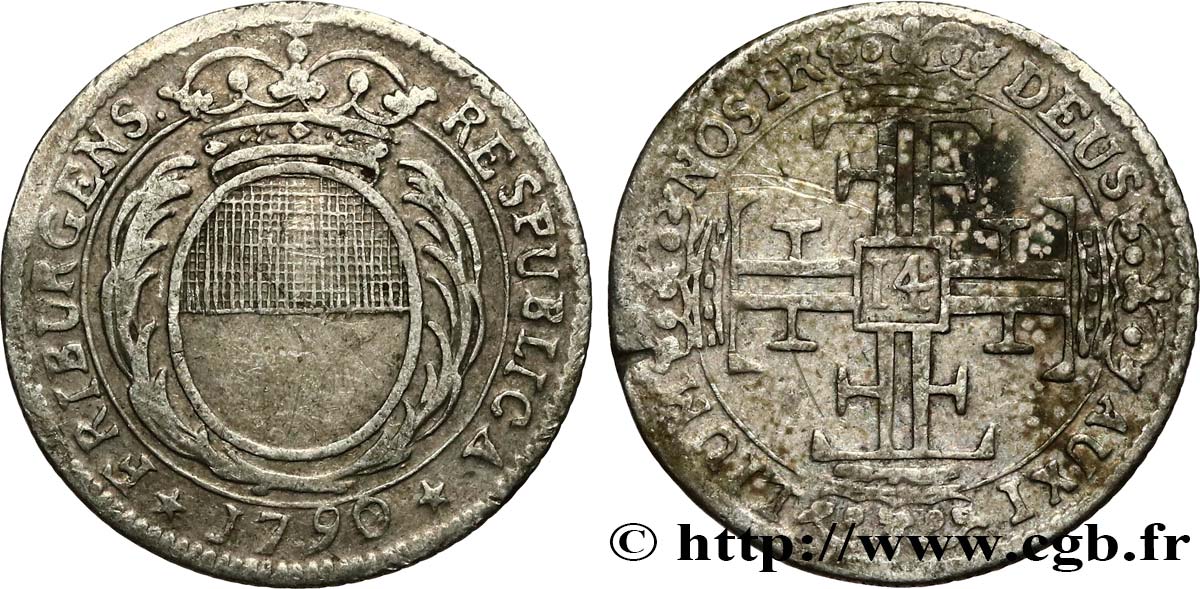 SWITZERLAND - CANTON OF FRIBOURG 14 Kreuzer (1/4 Gulden) 1790  VF 