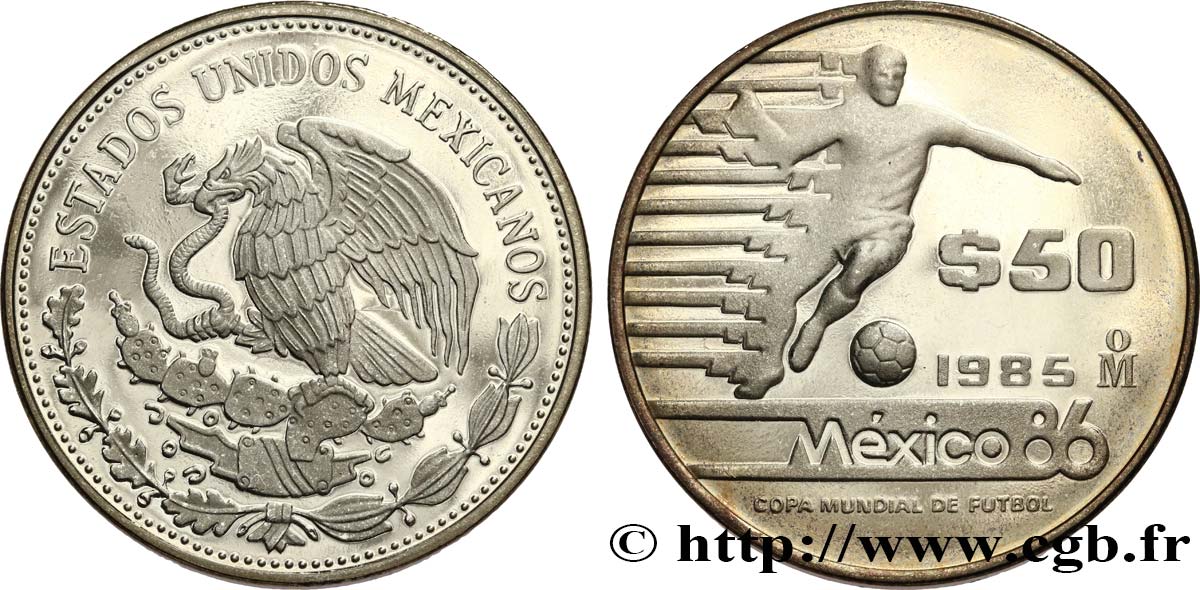 MEXICO 50 Pesos Proof Coupe du Monde de football 1986  MS 