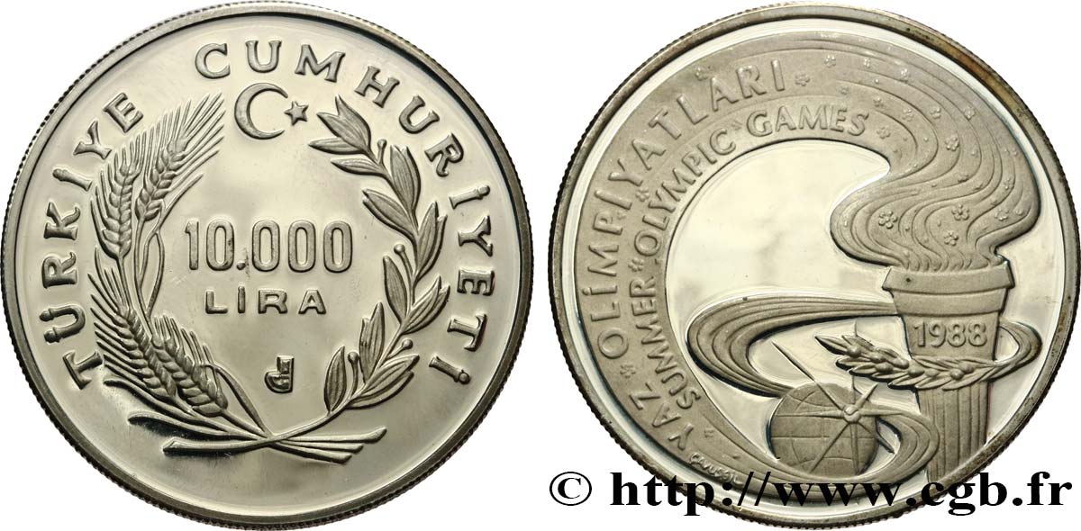 TURKEY 10.000 Lira Proof Jeux Olympiques 1988 1988 Istanbul MS 