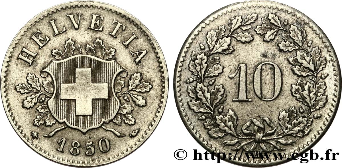 SUISSE 10 Centimes (Rappen) 1850 Strasbourg  TTB+ 