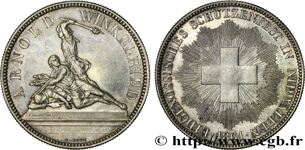 SUISSE Module de 5 Francs Tir de Nidwald (Nidwalden) 1861  TTB+ 