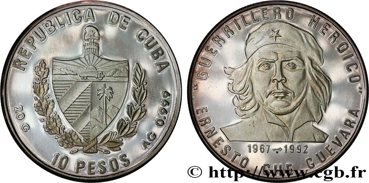 CUBA 10 Pesos Proof CHE GUEVARA 1992  BE 