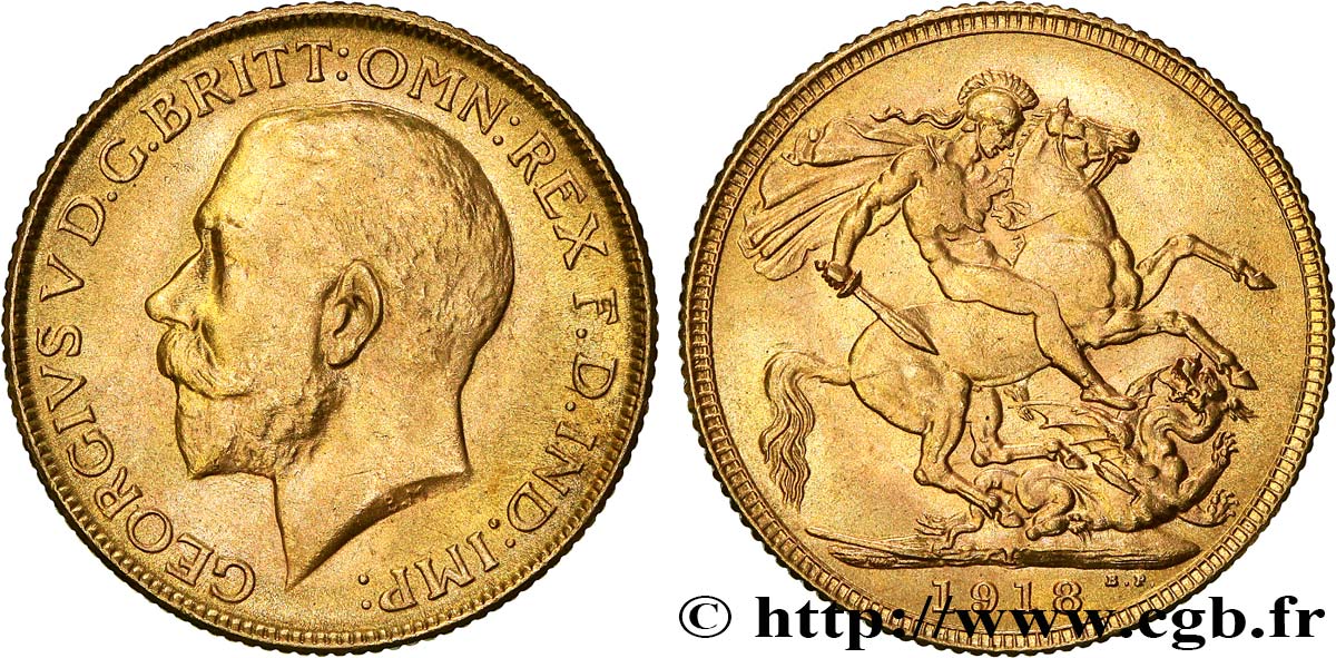 OR, PALLADIUM ET PLATINE INVESTISSEMENT 1 Souverain Georges V 1918 Bombay SUP