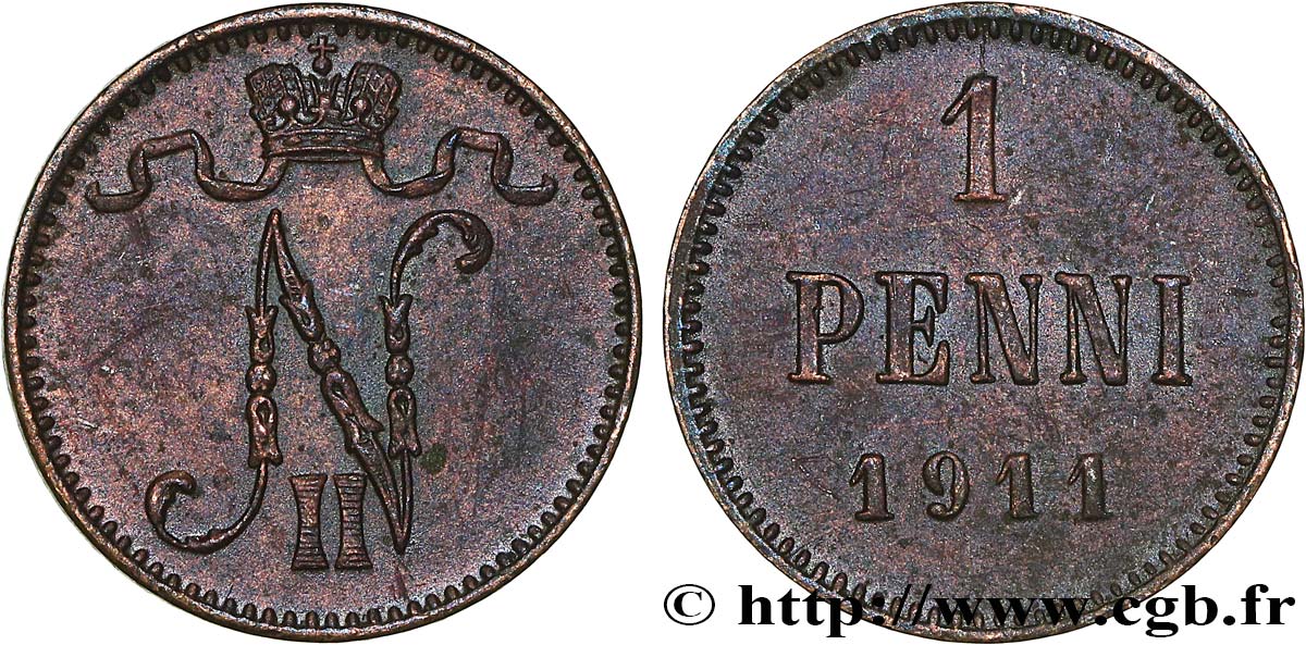 FINLANDE 1 Penni Tsar Nicolas II 1911 SUP