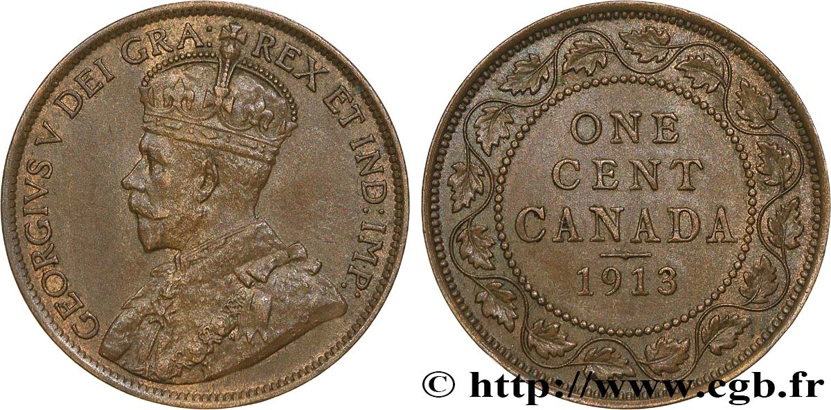CANADA 1 Cent Georges V 1913  SPL 