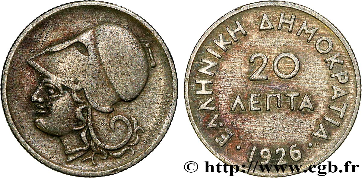 GRECIA 20 Lepta Athéna 1926  BB 