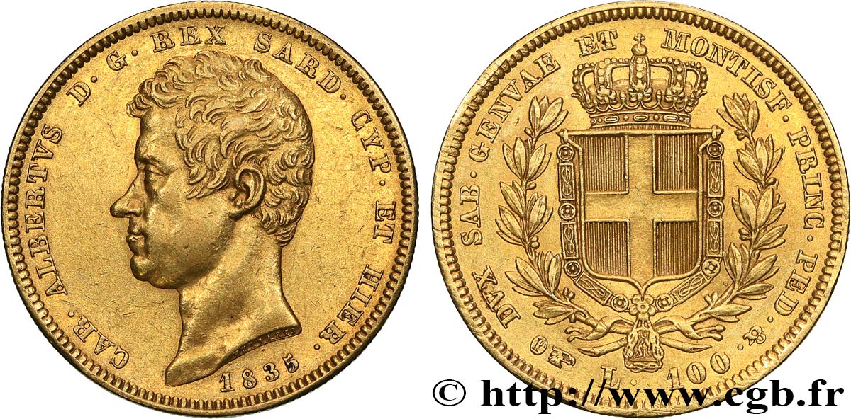 ITALY - KINGDOM OF SARDINIA - CHARLES-ALBERT 100 Lire 1835 Turin AU 
