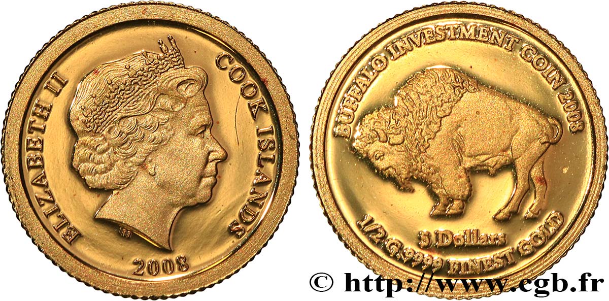 ISLAS COOK 5 Dollars Proof Elisabeth II / Bison 2008  FDC 