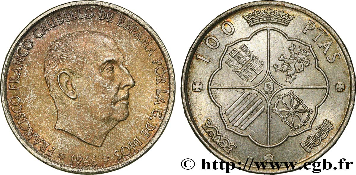 SPAIN 100 Pesetas Francisco Franco (1967 dans les étoiles) 1966 Madrid AU