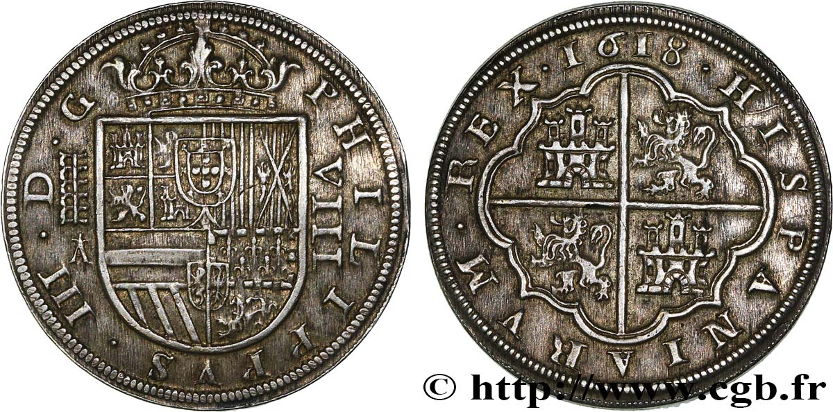ESPAGNE - ROYAUME D ESPAGNE - PHILIPPE III 8 Reales 1618 Ségovie SPL 