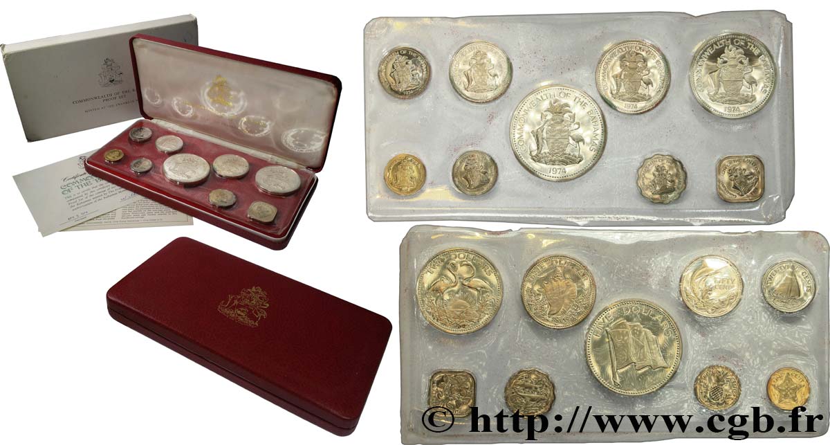 BAHAMAS Série Proof 9 monnaies 1974 Franklin Mint ST 