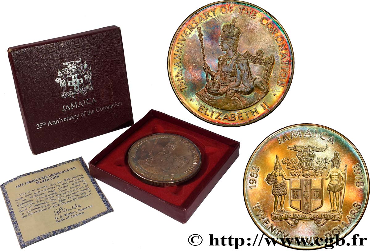 JAMAIKA 25 Dollars Proof 25e anniversaire du couronnement de la Reine Elisabeth II 1978  Polierte Platte 